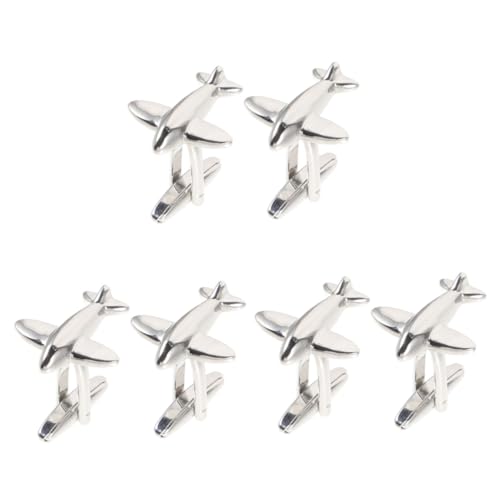 Angoily 3 Paare Herren Manschettenknöpfe Flugzeug Design Hochwertigem Eleganter Cufflink für Anzug Accessoire für Formelle Anlässe Silberfarbe von Angoily