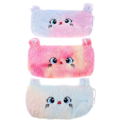 Angoily 3 Stück Teiliges Federmäppchen Plüsch Katze Mäppchen mit Reißverschluss Weiche Stifttasche für Schule Alltag Leicht Tragbar als Kosmetiktasche und Organizer für Damen von Angoily
