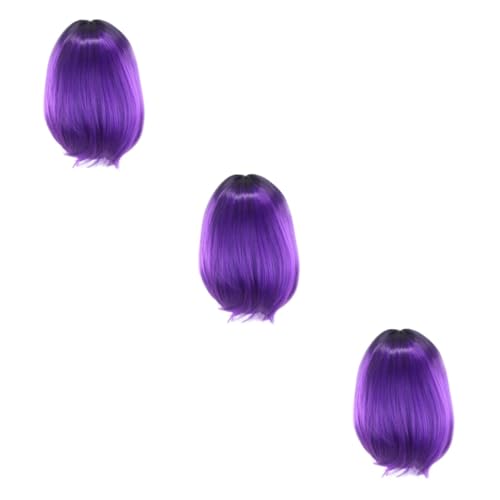 Angoily Spitzenperücken 3St Lace Front Perücken Echthaar kurz synthetische Perücken Lila Perücken für Frauen Schwarz Cosplay-Bob-Perücken Bob-Haar mit Farbverlauf zweifarbig Damen Violett von Angoily