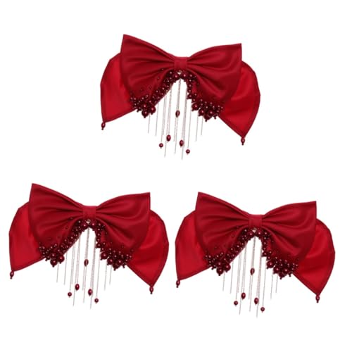 Angoily 3St Tiara mit Perlenquaste Haar Brautschleife Clip Krokodilklemmen Perlenschleifenclip Schleifenclip für Dinnerpartys Hochzeit Kopfbedeckung Zubehör Krawatte Stoff von Angoily