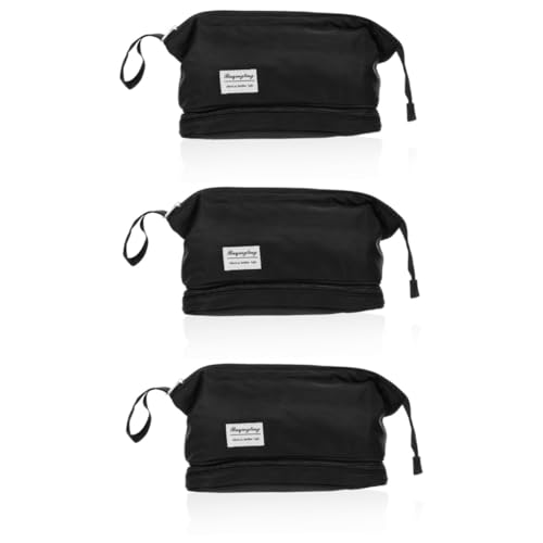 3St zweilagige Kosmetiktasche tragbare Reise-Kulturtasche Kosmetik-Organizer Make-up-Taschen Kleinigkeiten Tasche Make-up-Aufbewahrungstasche Handlich Toilettenartikel Einkaufstüte von Angoily