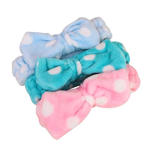 Angoily 3stücke Make-up-stirnbänder Aus Flanell Große Schleifen-haarreifen Kosmetik-kopftücher Gesichtsstirnband Kopfbedeckungen Für Damen Und Mädchen Rosa Blau Hellblau von Angoily