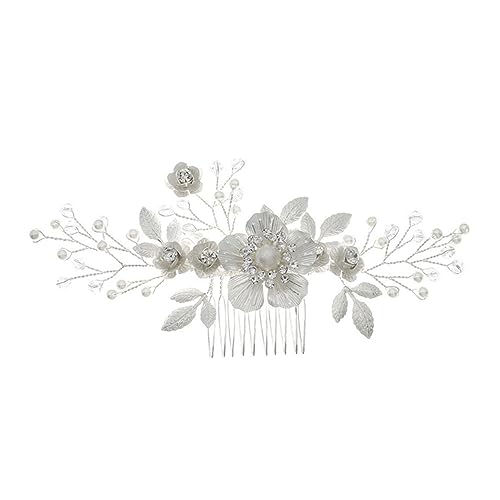 Angoily 4 Stück Blumenkamm Hochzeit Haarkamm Hochzeit Haarspangen hochzeitsdeko Tiara hochzeit braut haarkamm Haarschmuck aus Perlen die Blumen Kopfbedeckung Haare hoch Brautjungfer ABS von Angoily