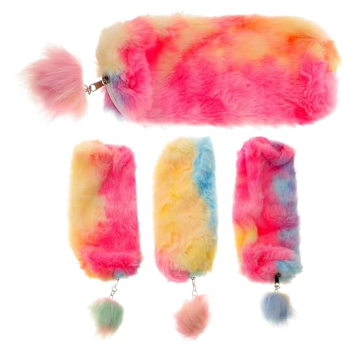 Angoily 4 Stück Bunter Plüsch Federmäppchen Teilig für Weiche Stiftetasche aus Kunstfell mit Verstärktem Reißverschluss für Stifte und Schreibwaren für Mädchen von Angoily