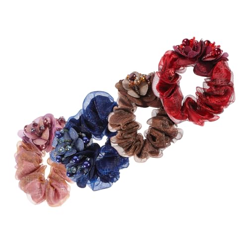 Angoily 4 Stück Haarband-Stirnband Haarbänder Scrunchie-Halter Blumen dehnbares Haarseil Tiara dekorative Haargummis Haarschmuck für Damen Mädchen Kugelkopf schmücken Dickdarm-Haarring von Angoily