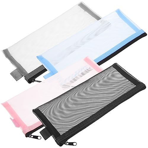 Angoily 4 Stück Netz Transparentes Federmäppchen Mesh-aufbewahrungstaschen Schlankes Federmäppchen Bleistift Lagerung Federmäppchen Masse Transparente Schreibwarentasche Stiftbeutel Nylon von Angoily