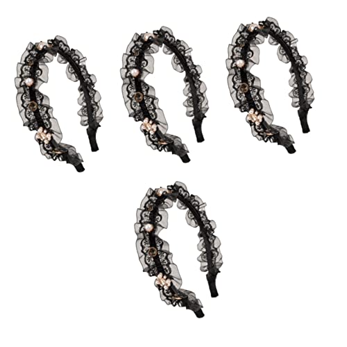 Angoily 4 Stück Spitzenperlen-Stirnband Stirnbänder Haarschmuck Tiara Haargummi Persönlichkeitsstirnband Kopfschmuck für Mädchen Cosplay Kopfbedeckung Haarnadel Fräulein von Angoily