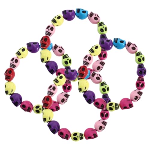 Angoily 4 Stück Teiliges Halloween Schädel Armband Bunte Punk Perlen Stylischer Gothic Schmuck für Damen und Herren Auffälliges Skull Head Wristband Langlebig und Modisch von Angoily