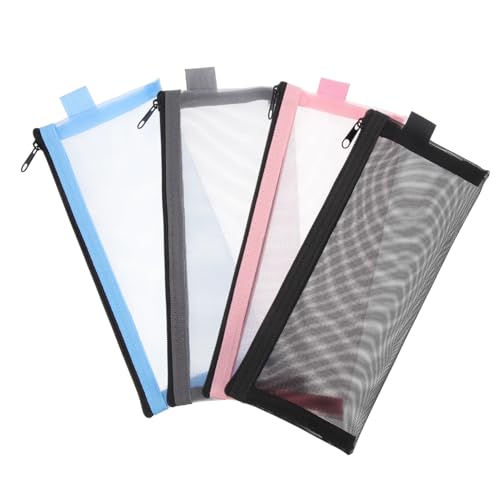Angoily 4 Stück Teiliges Transparentes Federmäppchen aus Nylonnetz Multifunktionale Tragbare Stiftetasche mit Reißverschluss in Schwarz Blau und Rosa Große Kapazität für Büro Schule und von Angoily