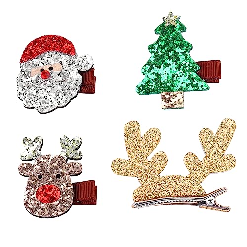 Angoily 4 Stück Weihnachtshaarspangen kinder haarspangen haarspange kinder Weihnachts-Haarschmuck Rentier-Haarspangen Haarklammer Haarnadel Glitzer-Haarspangen Elch Socke von Angoily