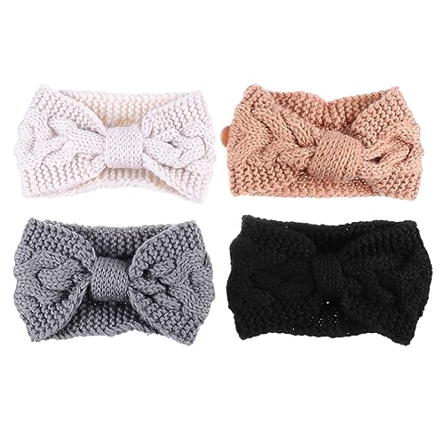 Angoily 4 Stück gestricktes Stirnband aus Wolle nauszniki zimowe haar zubehör turban haustuch weihnachts geschenke birthday gifts Winter Gesichtsmaske Schnauze Knopf Fräulein Schal Garn von Angoily