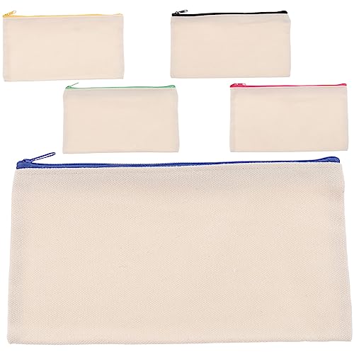 Angoily 5 Stück Reise-Kulturbeutel Kosmetik tragbar Kasse Make-up-Taschen Mini aufbewahrungstüten Cosmetic Bag Vanity Bag Federmäppchen aus Segeltuch Malerei Leere Bleistifttasche Weiß von Angoily