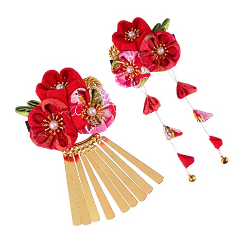 Angoily 6 Stk Kopfbedeckung im japanischen Stil Haarspange Retro-Kopfschmuck Haarspangen Haarnadel Haarschmuck mit Blumen Haarschmuck für Kinder die Blumen schmücken Ausgabekarte von Angoily