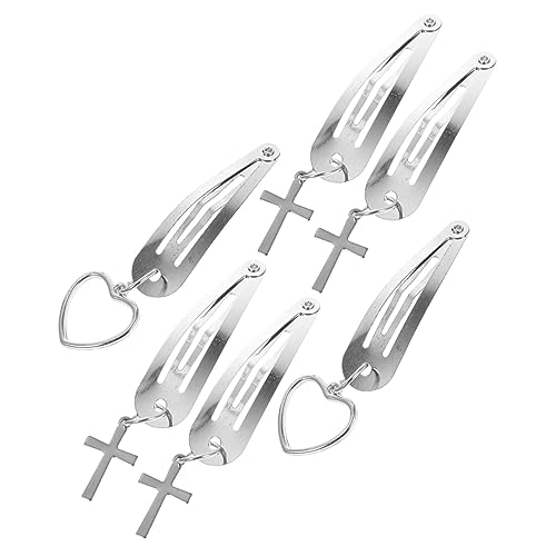 Angoily 6 Stk Silberanhänger Mädchen Knallt Clips Altes Zubehör Haarspangen Mit Kreuzanhänger Haarschmuck Für Frauen Gothic-haarspangen Haarspangen-clips Fräulein Mode Metall Kleiner Knopf von Angoily