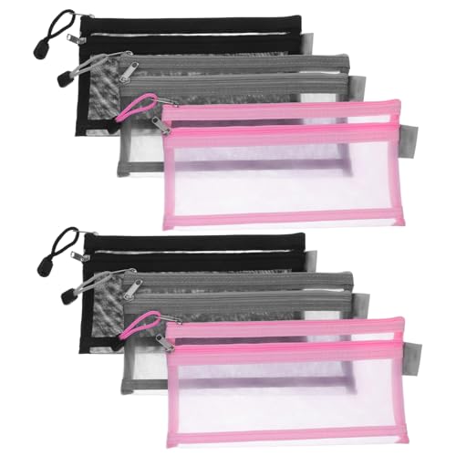 Angoily 6 Stück Doppellagige Federmäppchen mit Reißverschluss Transparente Nylon-mesh Tasche Vielseitiger Organizer für Schule Büro Makeup und Kleine Utensilien Leicht und Robust von Angoily