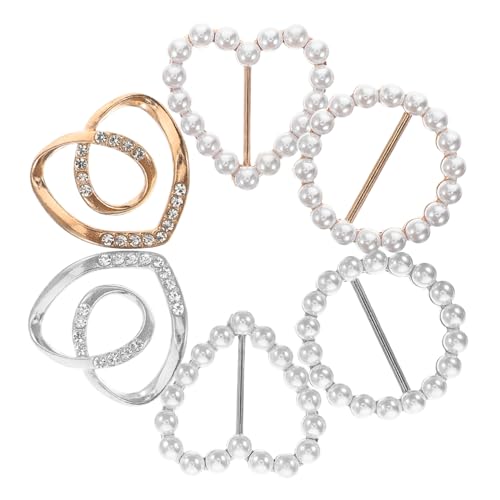 Angoily 6 Stück Japanischer Knopf Perlen Cinch Clip Taille Schnalle Clip Krawattenklammer Schnalle Perlenschal Ring Clip Schal Clip Schnalle Verschluss Damen Schal Schnalle Strass Schal von Angoily