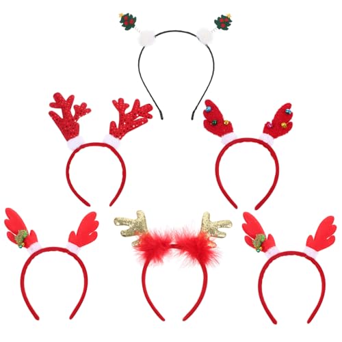 Angoily 6St Haarschmuck für Kinder zu Weihnachten weihnachts haarschmuck weihnachtshaarschmuck Rentier Kostüm Mithelfer Haarlametta rosa Glitzer Haarband Haargummi Geweih von Angoily