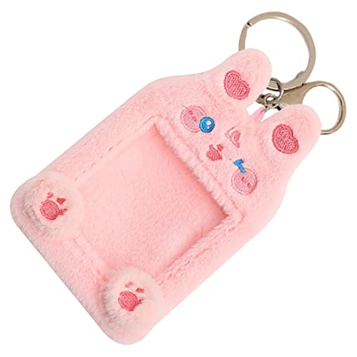 Angoily Ausweishülle Plüsch scheckkarten-etui bürogadges Karten-Sleeve Karten Sleeves Karten etuis Dekorationen Schutz Ärmel Halter Schlüsselanhänger Buskartenhalter aus Plüsch Stoff Rosa von Angoily
