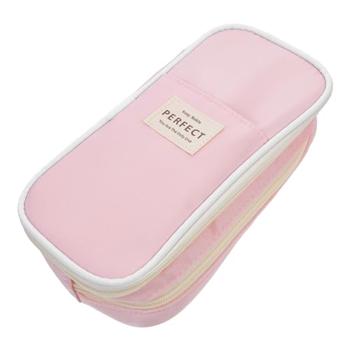 Angoily Bleistiftetui Für Mädchen Mit Reißverschluss Und Stifteköcher Für Teenager Mädchen Daiso Teacher Pink Canvas Aufbewahrungsbox Für Schreibwaren Buntstift Organizer von Angoily