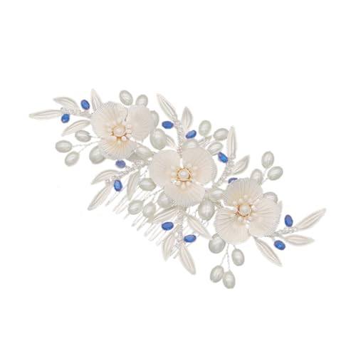 Angoily Blumenbrautkamm Kopfschmuck für die Braut Kopfschmuck aus Perlen Brautkamm Tiara Haarkamm für die Braut Hochzeit Haarkamm Jahrgang Kopfbedeckung Haarschmuck Tischgesellschaft von Angoily