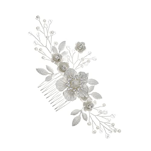 Angoily Blumenkamm Hochzeit Haarspangen Mit Strass Accessoires Für Weiße Haare Weißes Dekor Weiße Haarspangen Kristalldekor Haarschmuck Strassdekor Tiara Perle Haare Hoch Braut Abs von Angoily