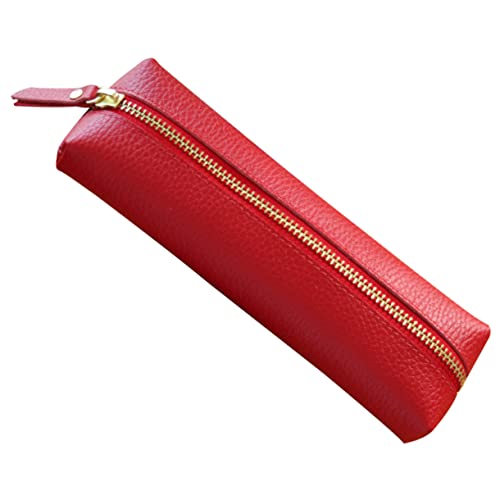 Angoily Briefpapierbeutel Bleistift Schreibwarentasche Federmäppchen ästhetisch Etui Fall Kosmetiktasche schreibutensilien buntstifte Stiftorganisator praktische Stifttasche Rindsleder rot von Angoily