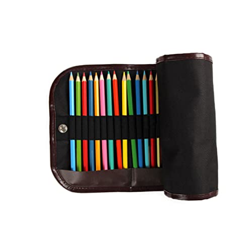 Angoily Federmäppchen Aus Canvas Mit Fächern Für Buntstifte Wickeletui Zur Aufbewahrung Leicht Zusammenfaltbar Schwarz von Angoily