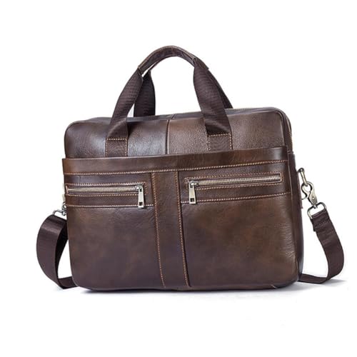 Angoily Business Herren Aktentasche Schultertasche Große Kapazität Bürotasche Braunes Leder Multifunktional für Geschäftsreisen und Alltag von Angoily