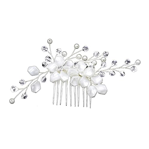 Angoily Disc-haarkamm Europäischer Und Amerikanischer Haarkamm Perlen Tiara Perle Strass Haarkamm Kopfschmuck Aus Perlen Weiß Braut Perlenblume Hochzeit von Angoily