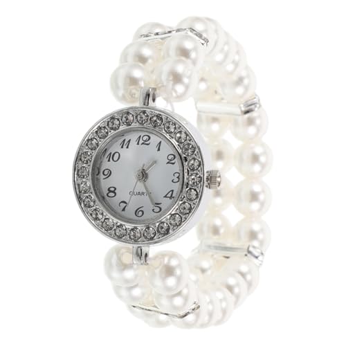 Angoily Doppelreihiges Perlenarmband Mit Strasssteinen Und Uhr Für Damen Verstellbar Elegant Und Funktional Für Verschiedene Anlässe von Angoily