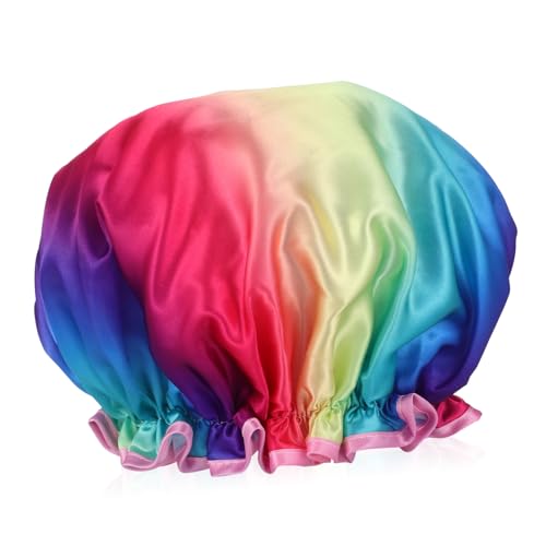 Angoily Duschhaube Aus Doppellagigem Satin Regenbogen-duschvorhänge Haar-kopfbedeckungen Duschhaube Herren Turban-duschhaube Duschkopfkappe Wasserdicht Fräulein Große Duschhaube Morgen von Angoily