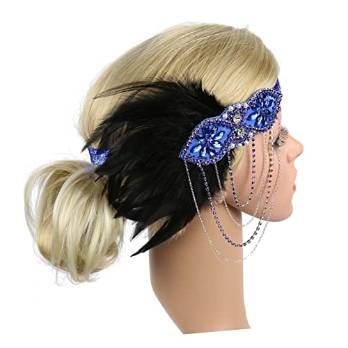 Angoily Federhaarband Kostüm Gatsby Frauen Kopfschmuck Retro Kopfbedeckung Gatsby Kopfbedeckung 1920er Schmuck 20er Jahre Partyzubeh?r Flapper Headpiece haarschmuck Stirnband Fräulein von Angoily