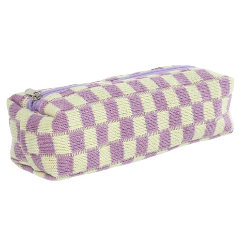 Angoily Federmäppchen im Schachbrettmuster aufbewahrungssack Storage Pockets schreibwaren Organizer Lagerung gesteppt groß praktisches Federmäppchen Student Federmäppchen Polyester Violett von Angoily