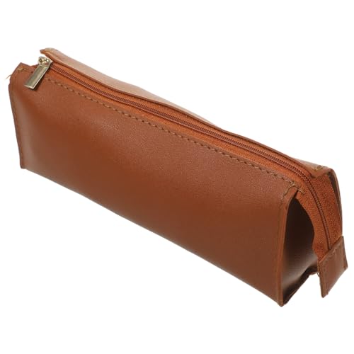 Angoily Großes Leder Federmäppchen mit Reißverschluss Schlanke Stifttasche für Schüler Multifunktionale Federtasche für Stifte Lineal und Notizen Praktische Kosmetiktasche in Braun von Angoily