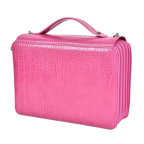 Angoily Großes Zeichenetui mit Fächern Langlebige Pu Polyester Materialien Multifunktionale Stifteaufbewahrungstasche Tragbar für Kunstbedarf und Schulutensilien Pink von Angoily