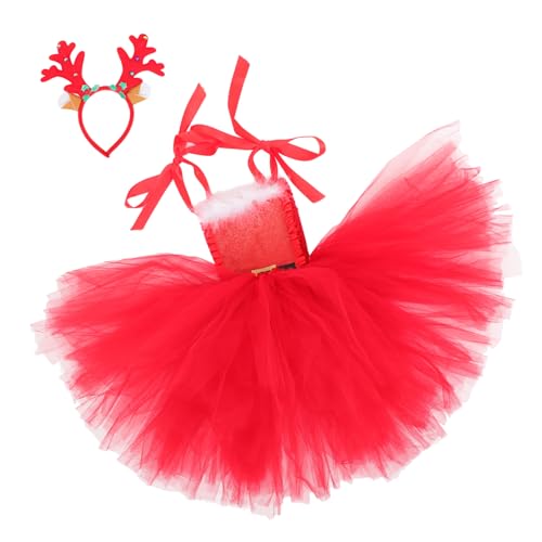 Angoily Haargummis 1 Satz Geweih-stirnband-set Weihnachtsfeierkleid Mädchen-weihnachtsmann-kostüm Haarband Mit Geweih Weihnachtsmann-kleid Kleider Abschlussball Frau Rot Stoff Tier von Angoily