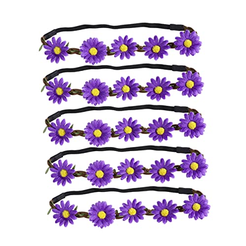 Angoily Haargummis 5st Haarkranz Blumen- Stirnbänder Für Jugendlich Mädchen Sonnenblumenschmuck Blumen Blumenstirnband Boho Stirnband Frau Kronenblume Violett Einstellbar von Angoily