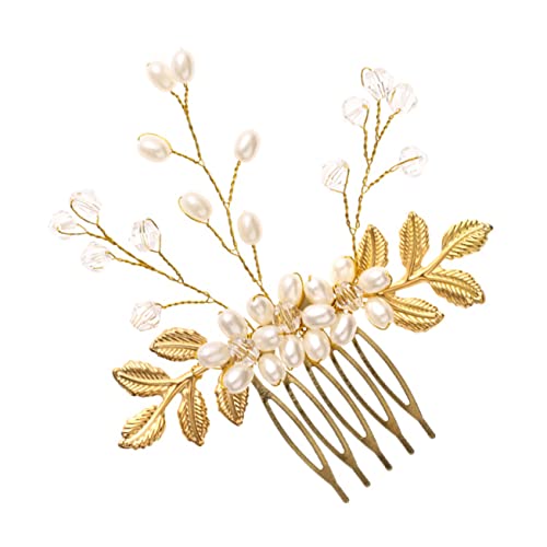 Angoily Haarschmuck Kamm Hochzeitsdekoration Hochzeit Stirnband Kopfschmuck Goldene Haarspangen Goldene Haargummis Geburtstags-stirnband Goldene Tiara Goldrand Braut Schmücken Perle Blatt von Angoily