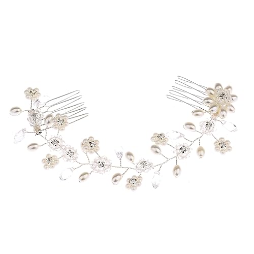 Angoily Haarschmuck für die Hochzeit Kopfschmuck für die Braut seitlicher Haarkamm Haarklammern für Frauen Perlenhaarspangen Tiara Doppelkamm-Haarspange Brautkamm Kopfbedeckung Haarnadel von Angoily