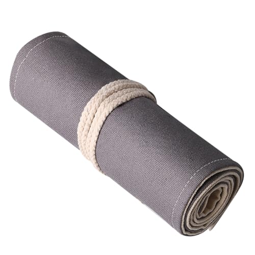 Angoily Handgefertigte Graue Canvas Rolltasche Stifthalter Fächer Großer Kapazität Tragbare Federtasche für Künstler und Zeichner Praktische Stifteaufbewahrung Organizer von Angoily