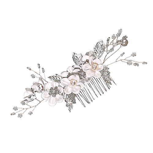 Angoily Kamm Kristallbrauthaar Haarschmuck aus Perlen Tiara Haarschmuck für die Hochzeit frauen kopfschmuck Wenig frisch Kopfbedeckung Kristallblume Brautjungfer Zinklegierung von Angoily