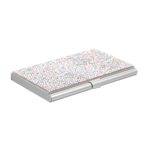 Angoily Kasten Visitenkartenhalter mit Strasssteinen Kartenhalter-Boxen Kartenetui für Damen Visitenkartenetui Kartenorganisator Reisekartenhalter Aluminiumlegierung Silver von Angoily