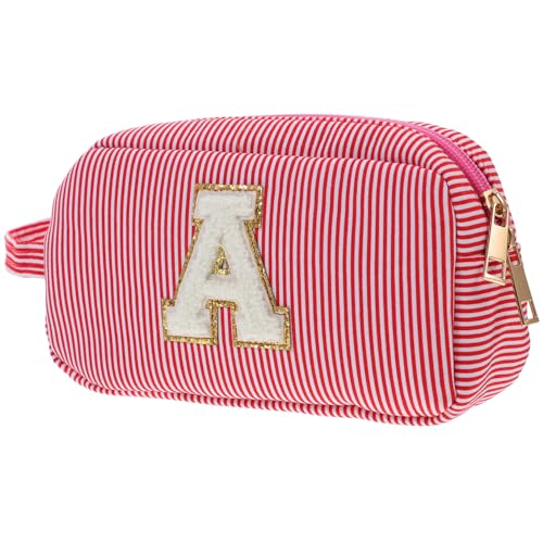 Kosmetiktasche Organizer für Toilettenartikelzubehör kleine Schminktasche Aufbewahrungsbeutel Make-up-Taschen Tasche für Make-up Streifen Aufbewahrungskiste Reisetasche Seersucker von Angoily