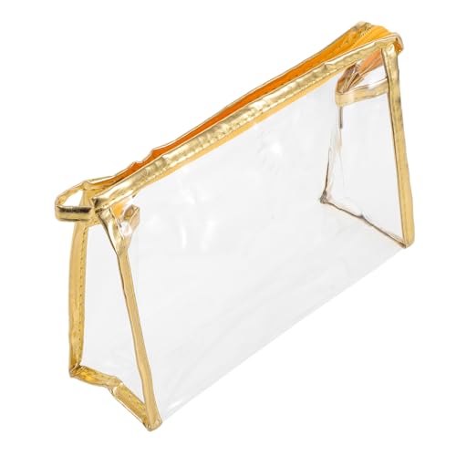 Angoily Mäppchen Stationärer Organisator Organizer für Markierungskoffer Bleistiftbeutel mit Reißverschluss Einzigartiger Bleistiftfall Kleiner Beutel klare Make-up-Reisetasche PVC Golden von Angoily