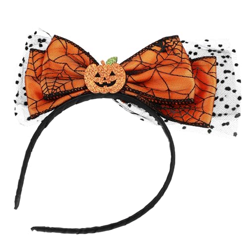 Angoily Orangefarbene Stirnbänder Mit Schleife: Kürbis-Stirnband Mit Schwarzem Netz Thanksgiving-Stirnband Schleifenknoten-Kopfbedeckung Lustige Kopfbedeckung Cosplay-Foto-Requisiten von Angoily
