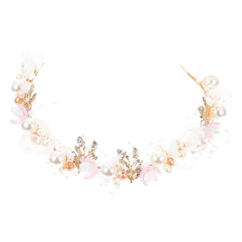 Angoily Perlenblumen-stirnband Haarschmuck Florales Stirnband Hochzeit Braut Haarbänder Strass-hochzeits-stirnband Frauen Stirnband Blattdekor Fräulein Legierung Rosa Mode von Angoily