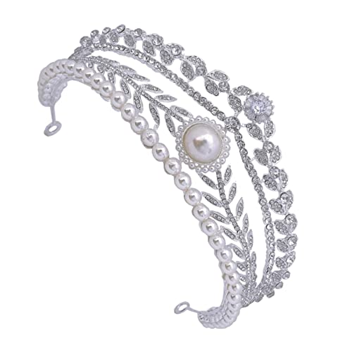 Angoily Perlenkrone Geburtstagskrone Prinzessin Tiara Krone Dekorative Tiara-krone Kopfbedeckung Silberne Strasssteine Haarschmuck Für Frauen Hochzeit Mit Haarreifen Silver Zinklegierung von Angoily