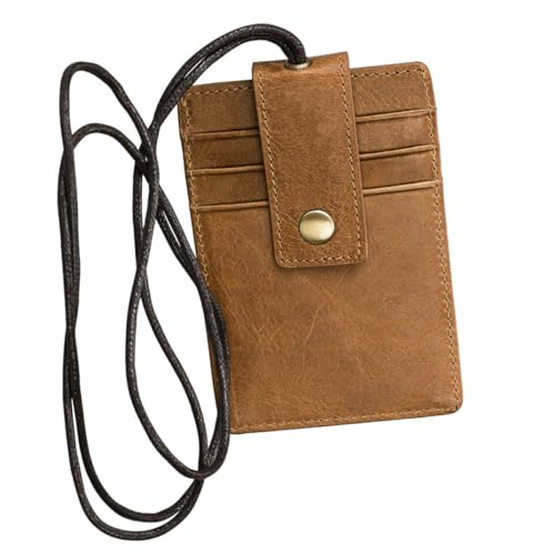 Angoily RFID Kartenhalter Reisen Veranstaltungen Leichtes Braunes Kunstleder Hängendes Design Ausweise Reiseunterlagen Sicher von Angoily