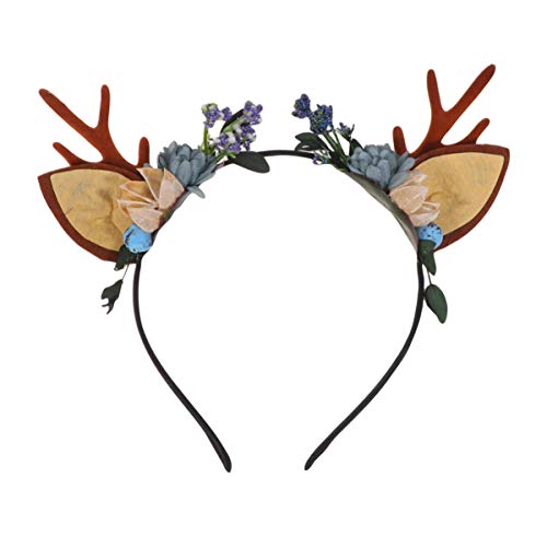 Angoily Rentiergeweih-Stirnband Haarspangen Haarreifen Rentierkostüm Hirschgeweih-Stirnband Mit Floralem Tier-Cosplay-Kostüm Für Halloween Weihnachten Partygeschenke von Angoily