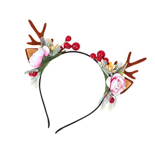 Angoily Rentiergeweih-Stirnband Haarspangen Haarreifen Rentierkostüm Hirschgeweih-Stirnband Mit Floralem Tier-Cosplay-Kostüm Für Halloween Weihnachten Partygeschenke von Angoily